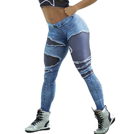 New Fashion Women’s Jeans Print Leggings, Sporting Leggings 3D Elastic Pants