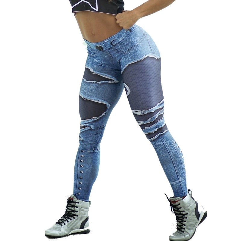New Fashion Women's Jeans Print Leggings, Sporting Leggings 3D Elastic Pants 3